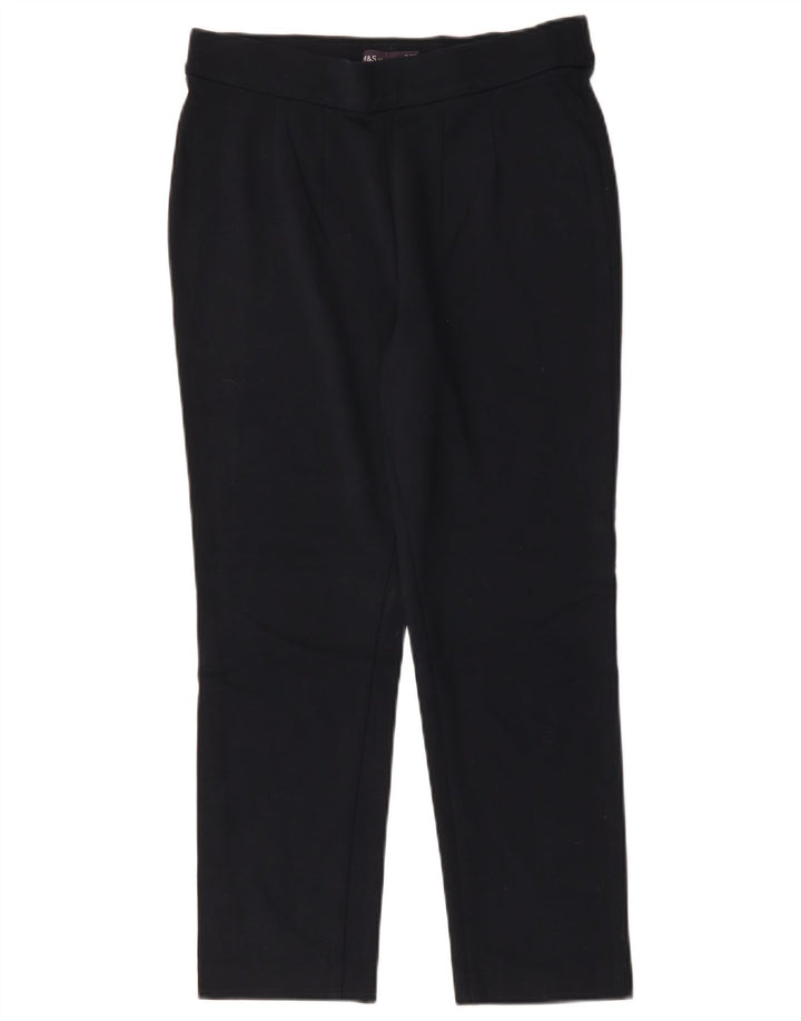 Marks & Spencer Womens Slim Cropped Trousers UK 12 Medium W30 L26 Navy Blue