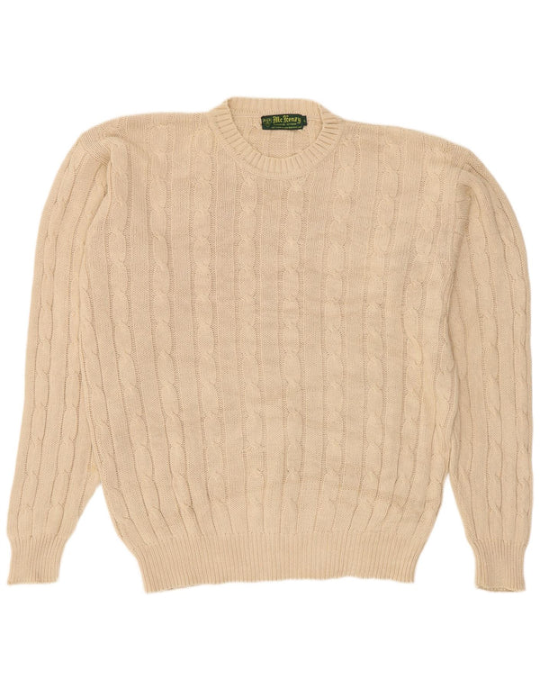 MC Kenzy Mens Crew Neck Jumper Sweater Large Beige Cotton