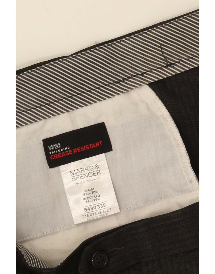 Marks & Spencer Mens Pegged Suit Trousers W36 L29 Brown Pinstripe Polyester
