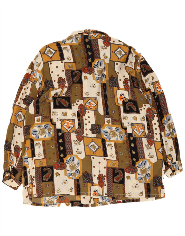 Vintage Womens Loose Fit Shirt Blouse UK 18 XL Multicoloured Patchwork Silk