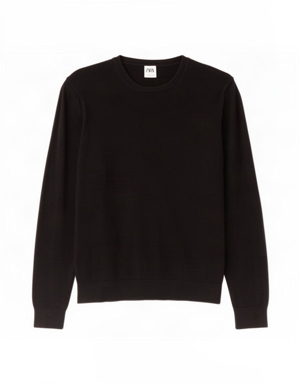 Zara Mens Crew Neck Jumper Sweater Medium Black Cotton