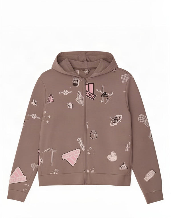 Adidas Girls Graphic Zip Hoodie Sweater 13-14 Years Grey Cotton