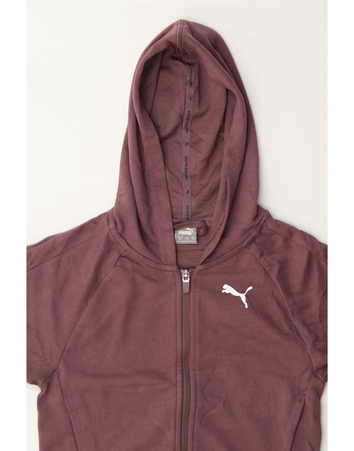 PUMA Girls Zip Hoodie Sweater 9-10 Years Medium  Maroon Cotton Vintage Puma and Second-Hand Puma from Messina Hembry 