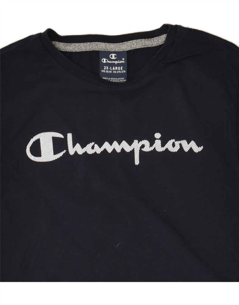 CHAMPION Boys Graphic Vest Top 15-16 Years 2XL Navy Blue Colourblock | Vintage Champion | Thrift | Second-Hand Champion | Used Clothing | Messina Hembry 