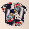 VINTAGE Womens Blouse Top UK 10/12 Medium Navy Blue Colourblock