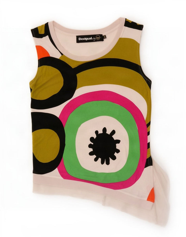 Desigual Womens Asymmetric Vest Top UK 12 Medium White Geometric