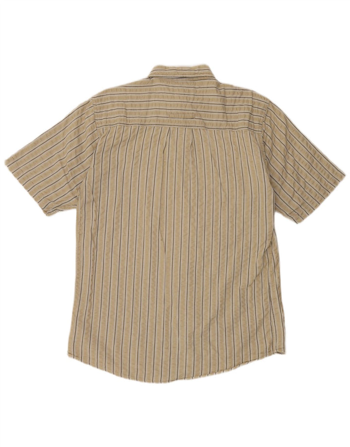 Angelo Litrico Mens Short Sleeve Shirt Medium Beige Striped Cotton