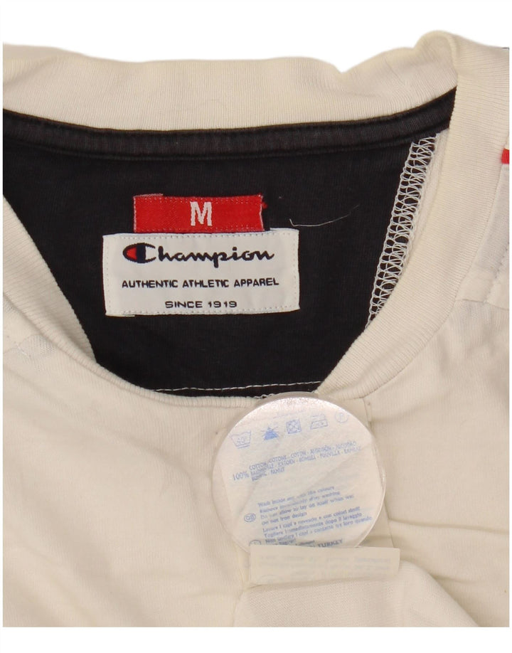 Champion Mens Graphic T-Shirt Top Medium White Colourblock Cotton