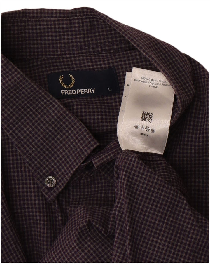 FRED PERRY Mens Shirt Large Purple Gingham Cotton