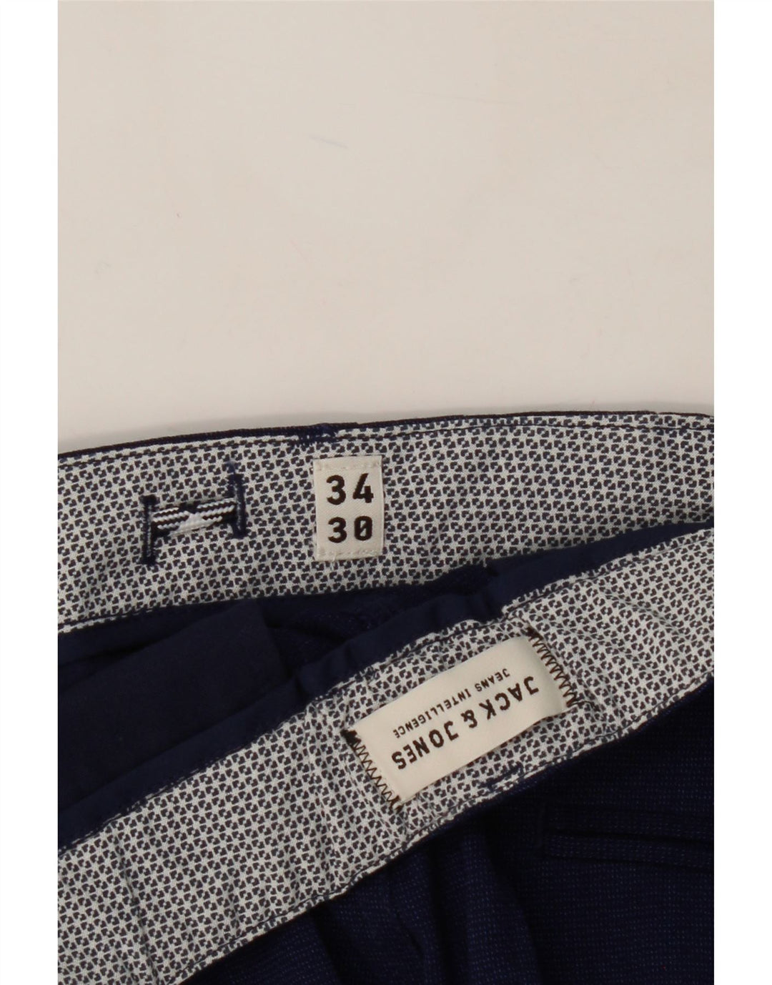 JACK & JONES Mens Straight Capri Trousers W34 L24  Navy Blue Polyester Vintage Jack & Jones and Second-Hand Jack & Jones from Messina Hembry 