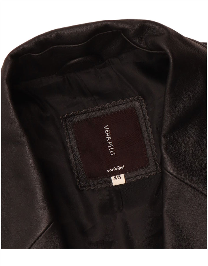 Conbipel Mens Leather Coat IT 46 Small Black Leather