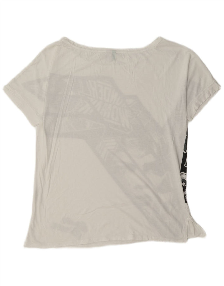 Benetton Womens Graphic T-Shirt Top UK 14 Medium White Cotton