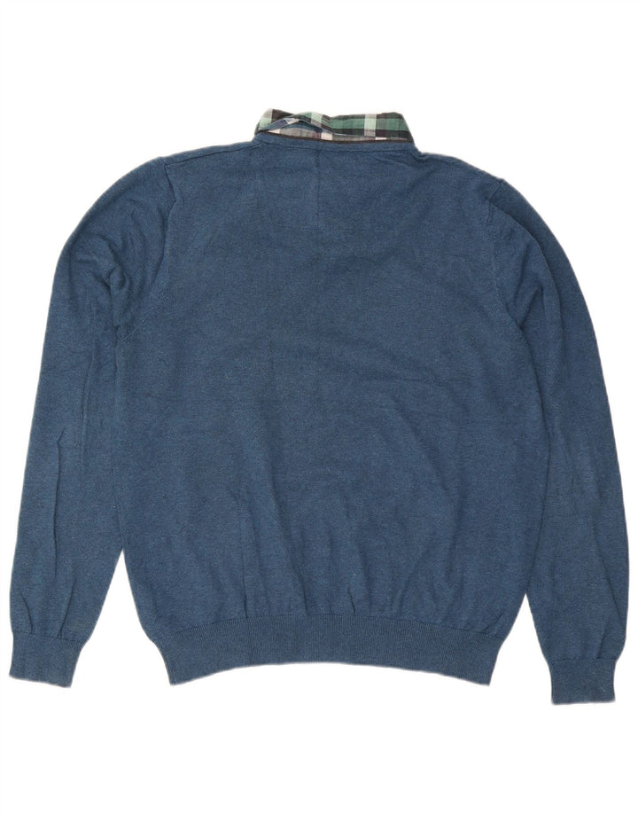 Marks & Spencer Mens Regular Fit V-Neck Jumper Sweater Medium Blue Cotton