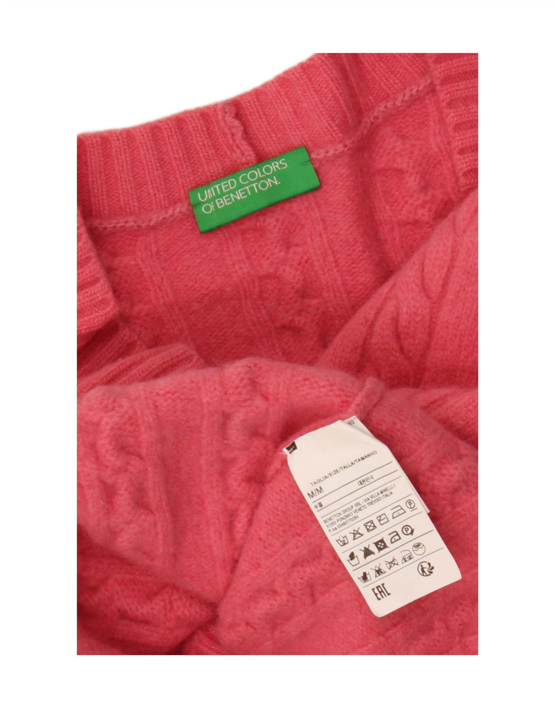 BENETTON Womens Crop Cardigan Sweater UK 14 Medium Pink Wool