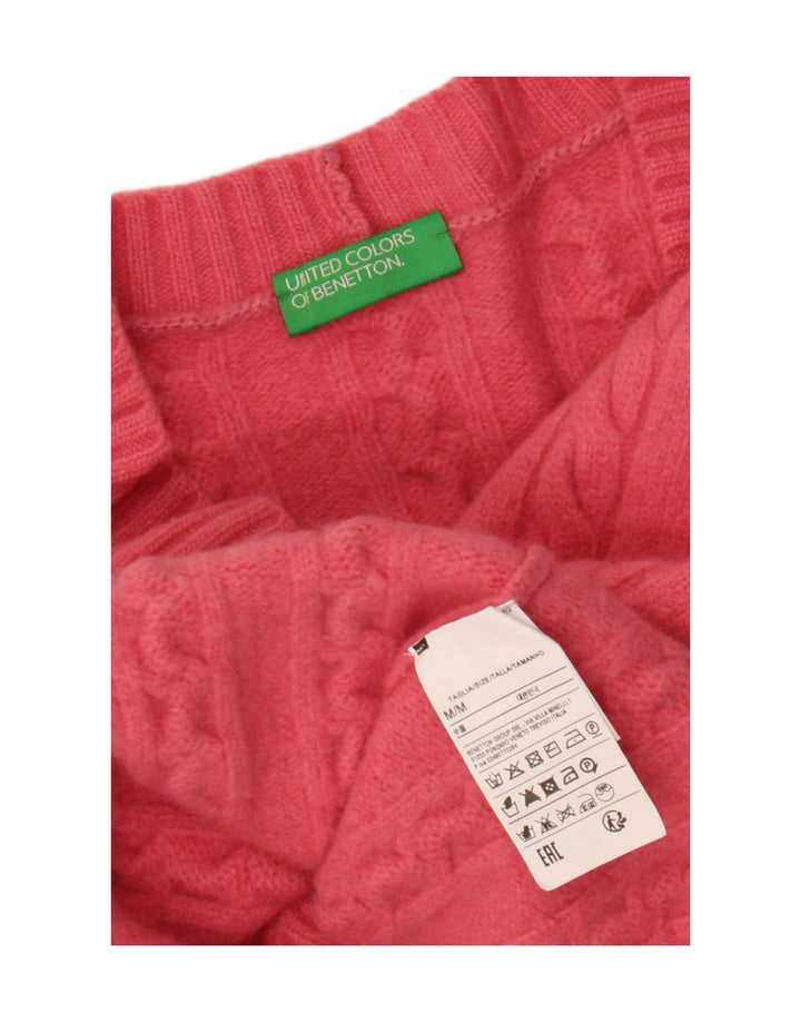 BENETTON Womens Crop Cardigan Sweater UK 14 Medium Pink Wool