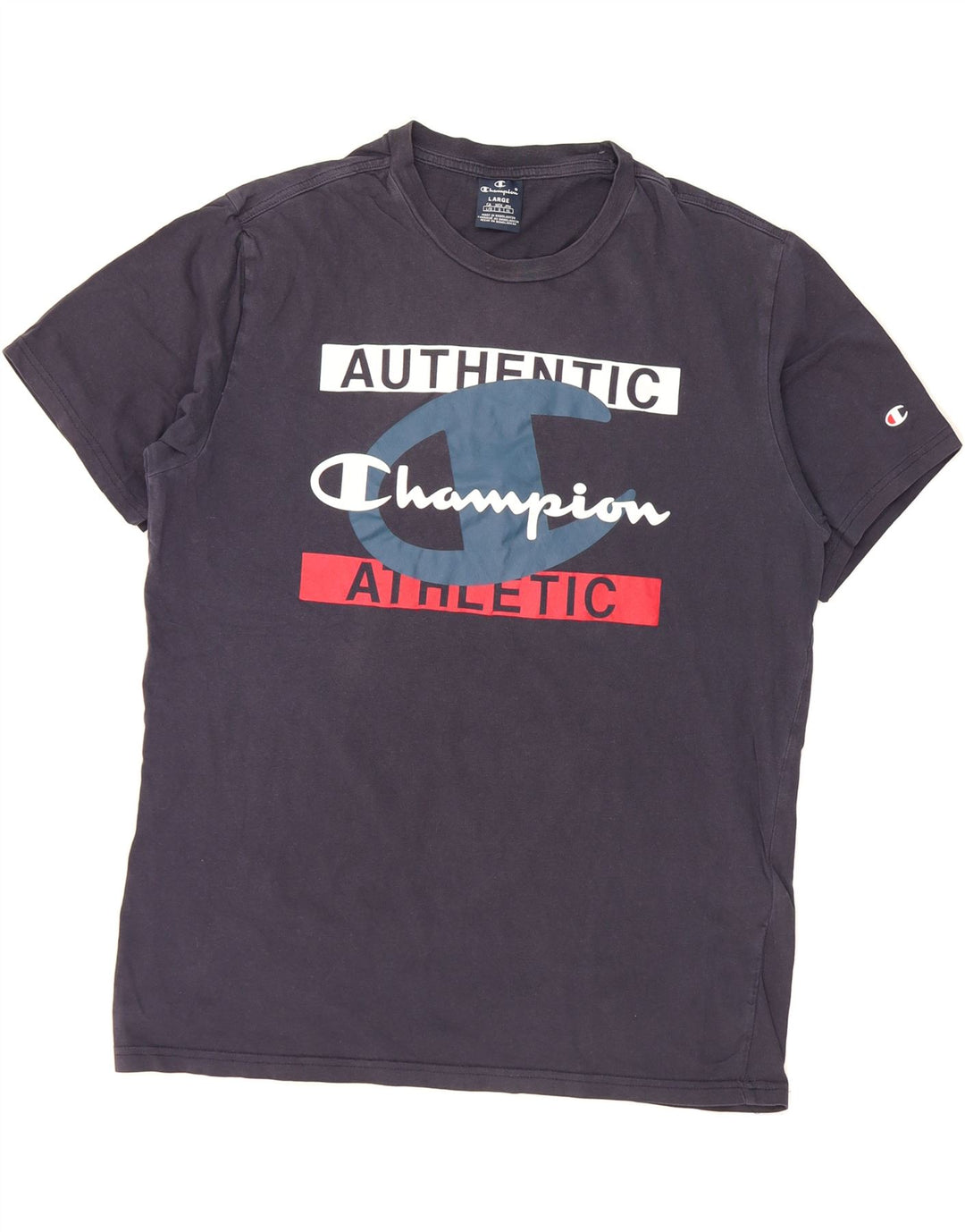 CHAMPION Mens Graphic T-Shirt Top Large Navy Blue Cotton Vintage Champion and Second-Hand Champion from Messina Hembry 