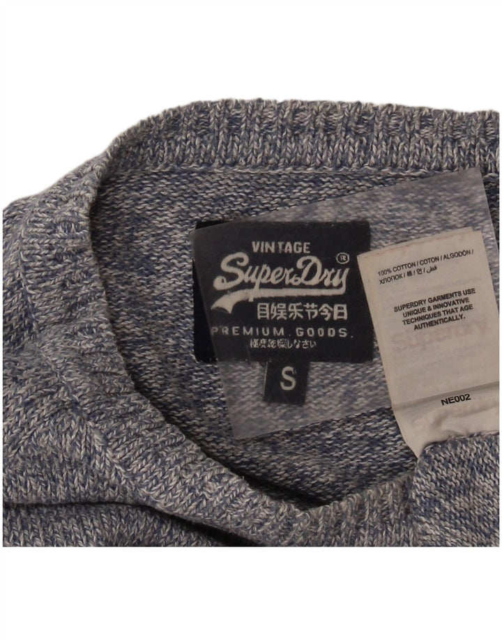 Superdry Mens Crew Neck Jumper Sweater Small Blue Flecked Cotton