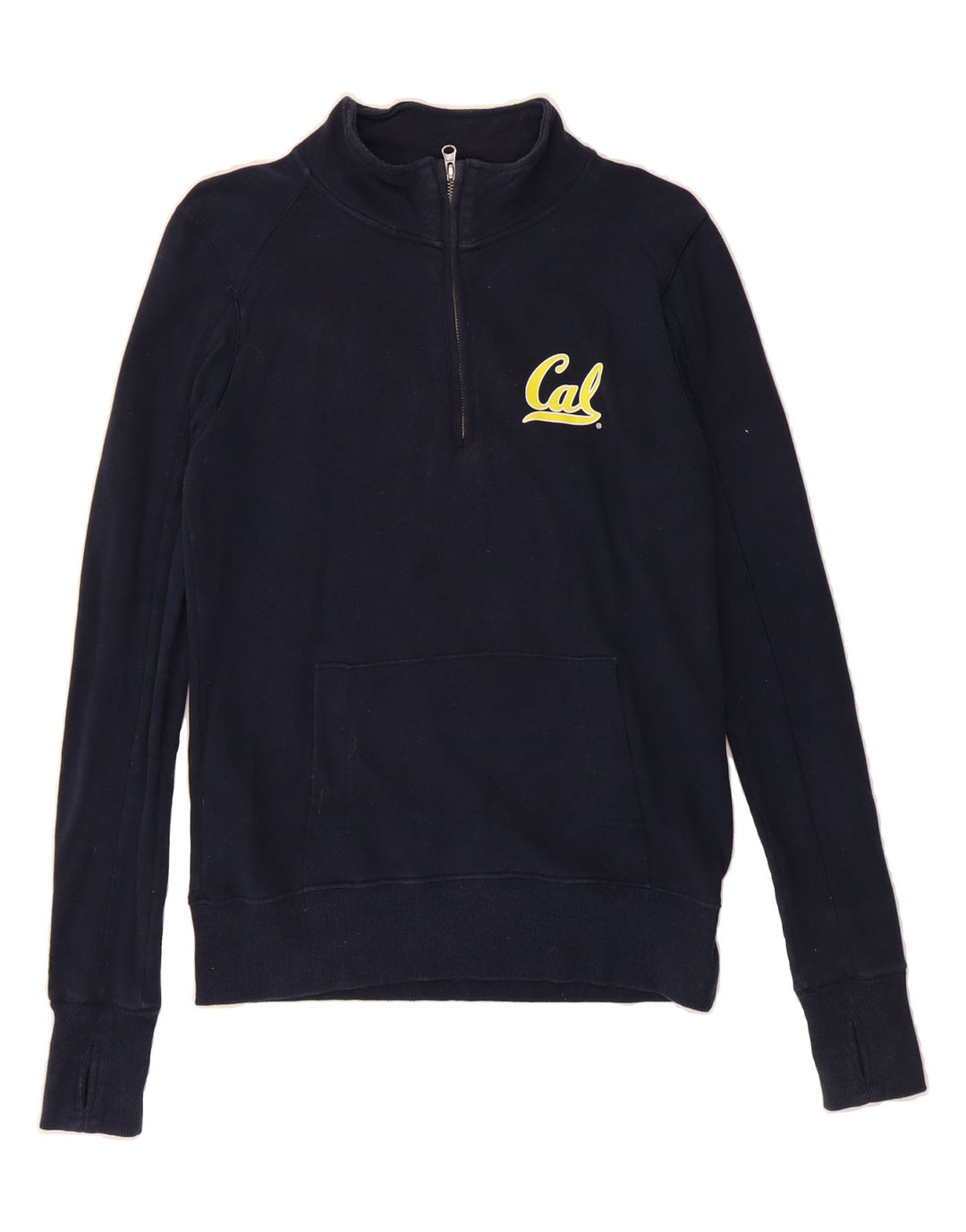 VINTAGE Womens Graphic Zip Neck Sweatshirt Jumper UK 14 Medium Navy Blue Vintage Vintage and Second-Hand Vintage from Messina Hembry 