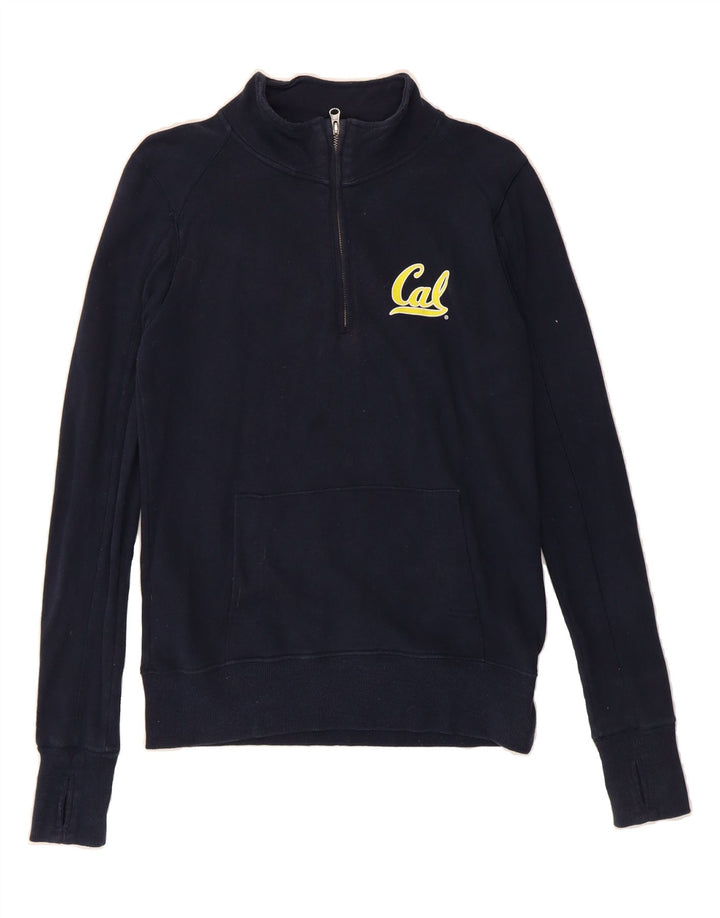VINTAGE Womens Graphic Zip Neck Sweatshirt Jumper UK 14 Medium Navy Blue Vintage Vintage and Second-Hand Vintage from Messina Hembry 