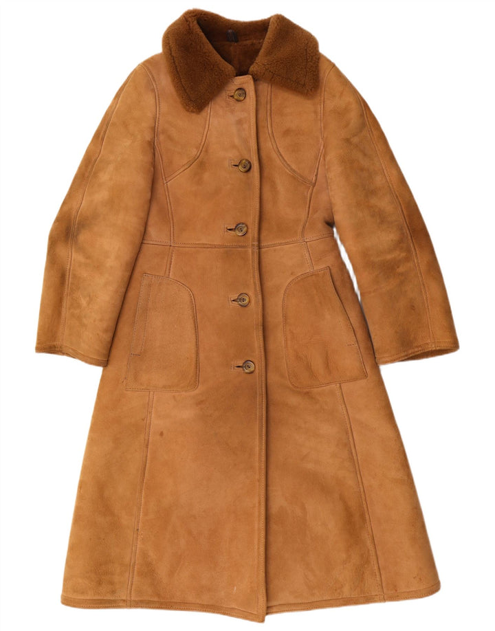 Julian Vard Womens Shearling Coat UK 12 Medium Brown Leather