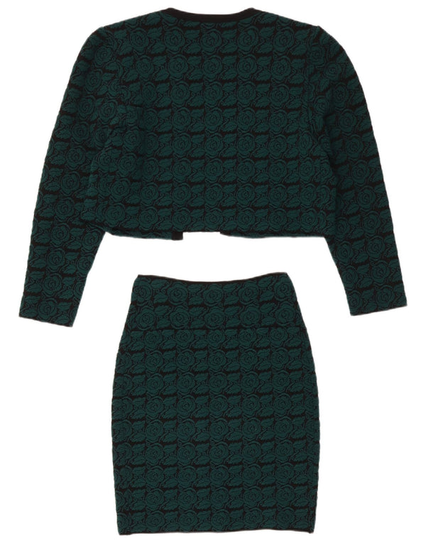 Vintage Womens Knit Oversized 2 Piece Skirt Set UK 8 Small W28 Green Floral