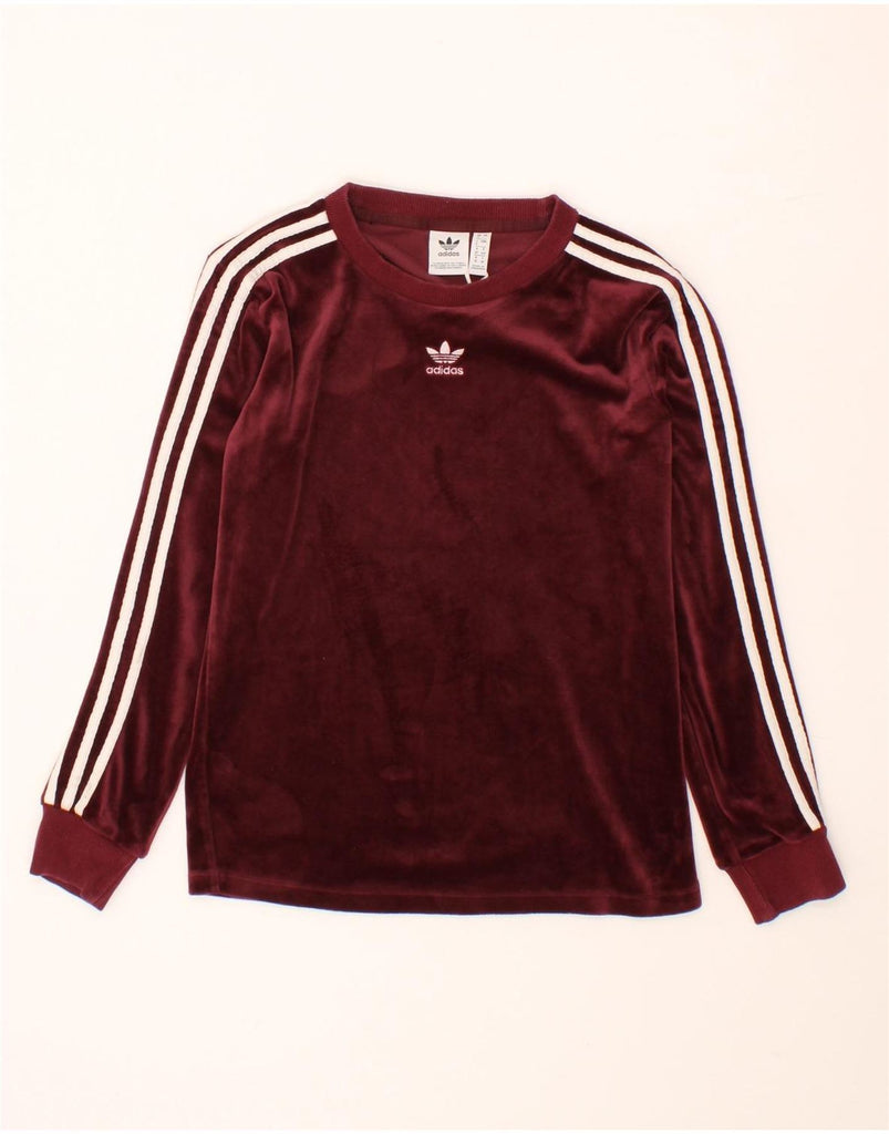 ADIDAS Womens Velour Top Long Sleeve UK 4 XS Maroon Polyester Vintage Adidas and Second-Hand Adidas from Messina Hembry 