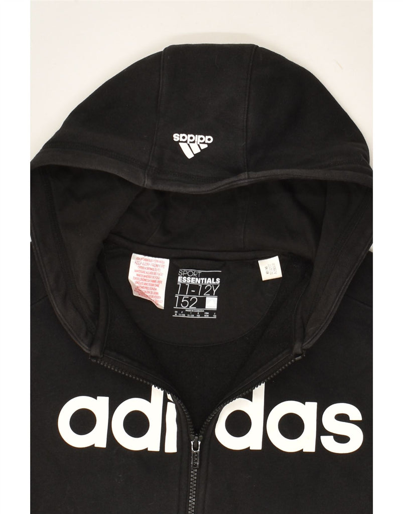 ADIDAS Boys Graphic Zip Hoodie Sweater 11-12 Years Black Cotton | Vintage Adidas | Thrift | Second-Hand Adidas | Used Clothing | Messina Hembry 