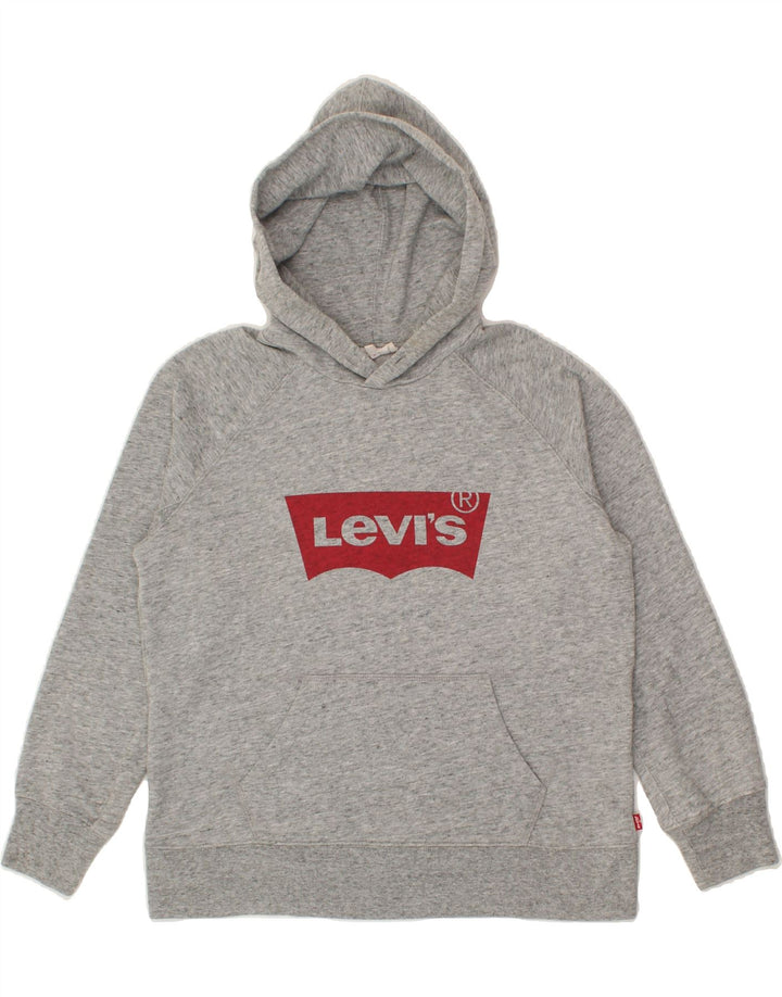 LEVI'S Womens Graphic Hoodie Jumper UK 6 XS Grey Cotton Vintage Levi's and Second-Hand Levi's from Messina Hembry 