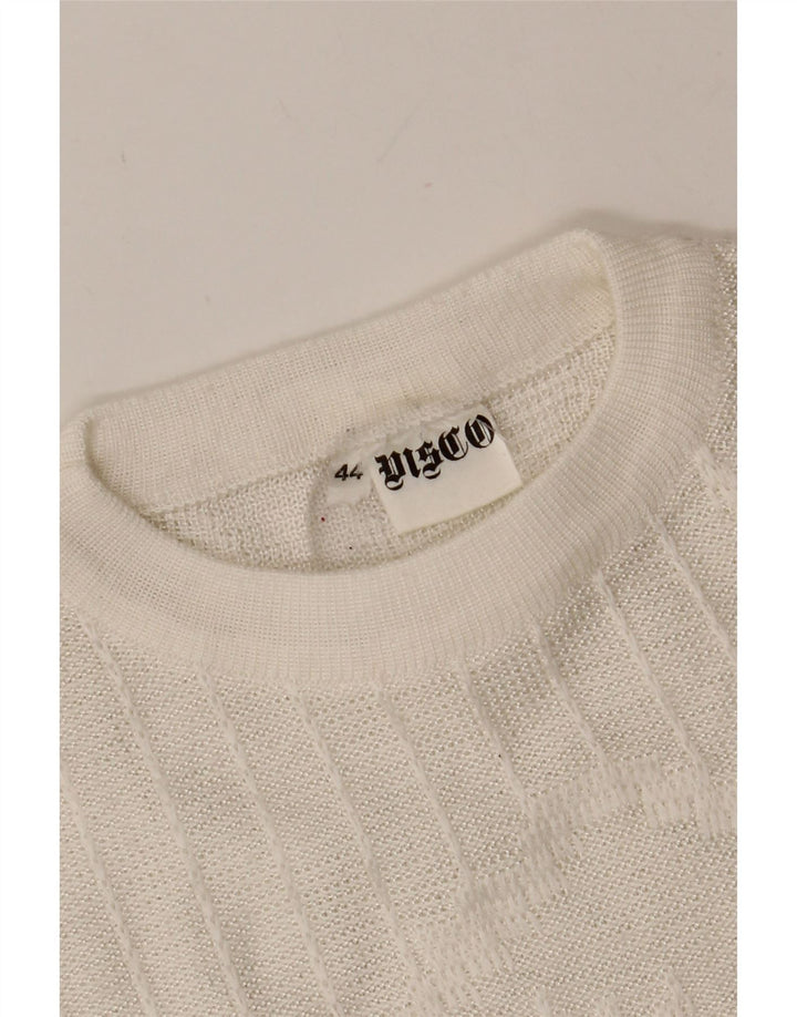 VINTAGE Womens Crew Neck Jumper Sweater IT 44 Medium White Striped Vintage Vintage and Second-Hand Vintage from Messina Hembry 