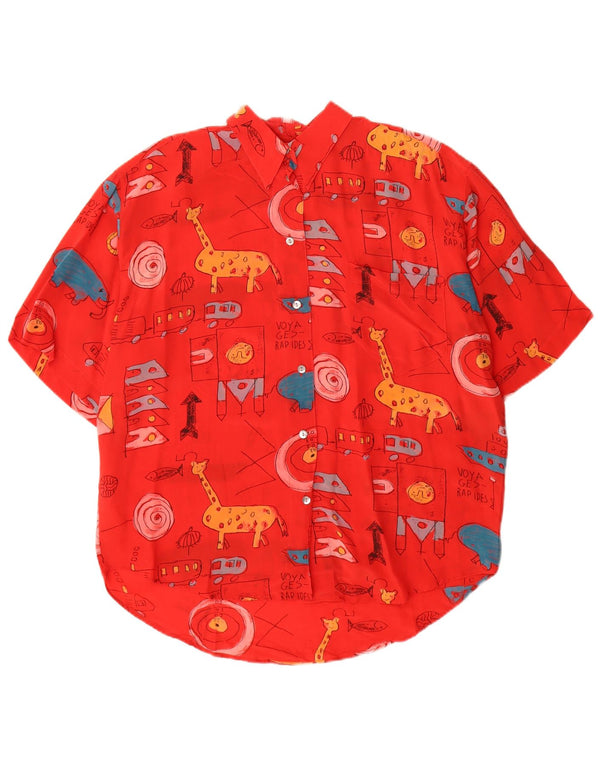 Vintage Womens Graphic Short Sleeve Shirt Blouse EU 40 Medium Red Silk