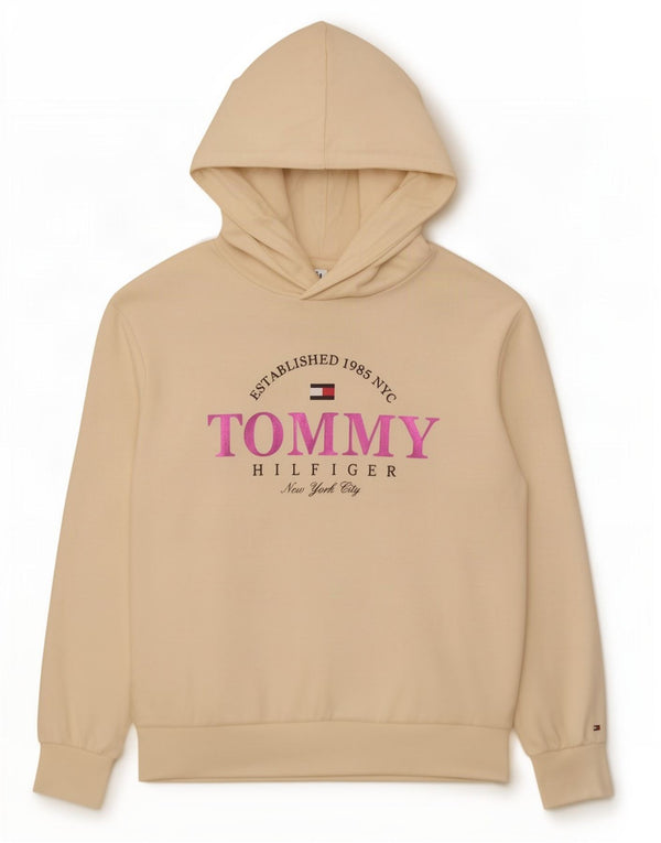 Tommy Hilfiger Girls Graphic Hoodie Jumper 13-14 Years Off White Viscose