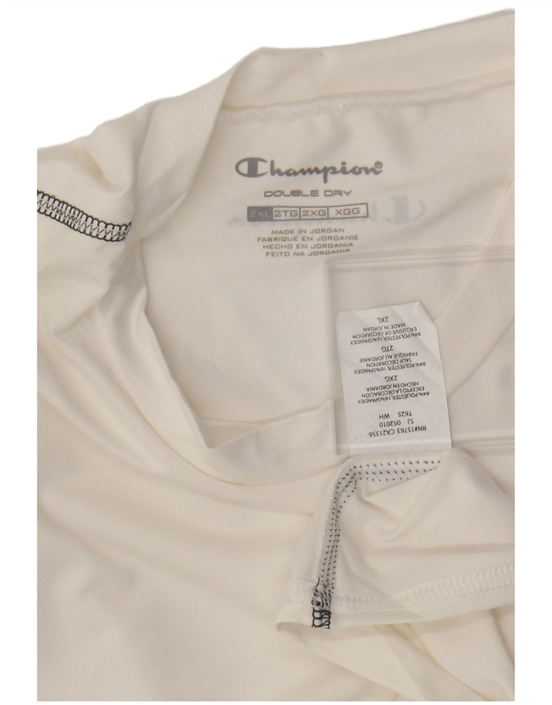 CHAMPION Mens Top Long Sleeve 2XL White Polyester