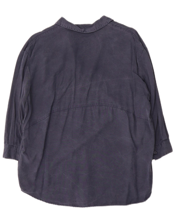 Jack Wills Womens 3/4 Sleeve Oversized Blouse Top UK 6 XS Navy Blue Lyocell