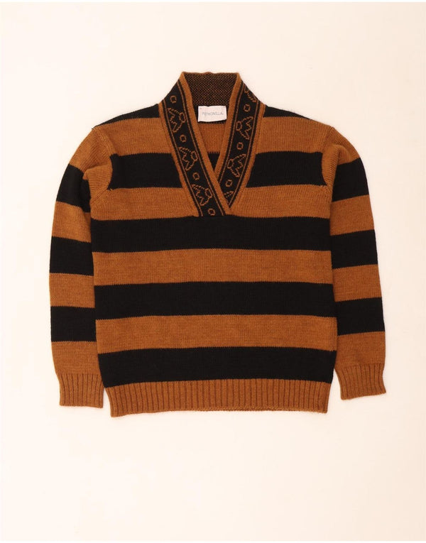 Pietronilla Womens V-Neck Jumper Sweater UK 10 Small Brown Striped