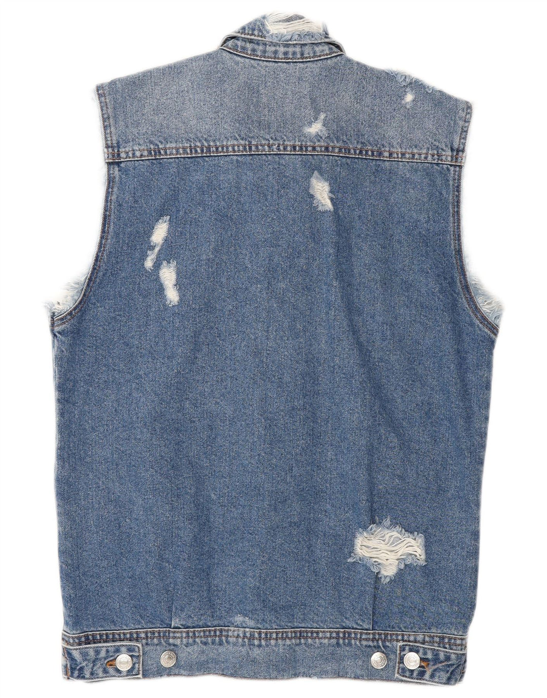 Zara Mens Distressed Denim Gilet UK 36 Small Blue Cotton
