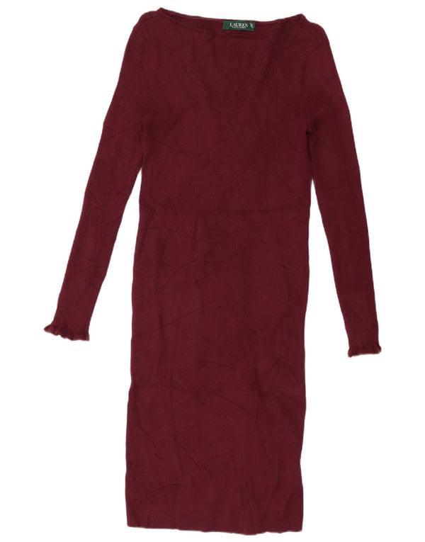 Ralph Lauren Womens Long Sleeve Bodycon Dress UK 8 Small Maroon Cotton
