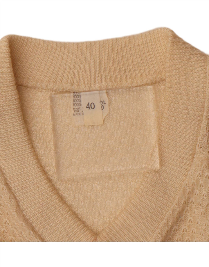 VINTAGE Womens Crop V-Neck Jumper Sweater EU 40 Medium Beige Acrylic Vintage Vintage and Second-Hand Vintage from Messina Hembry 