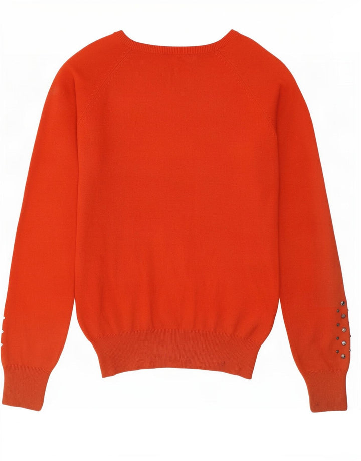 Zara Womens V-Neck Jumper Sweater UK 12 Medium Orange Cotton