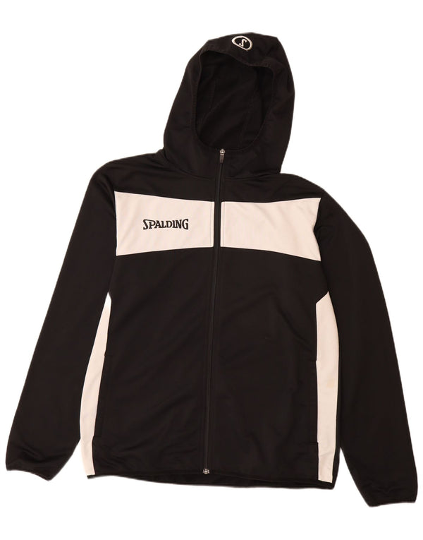 SPALDING Mens Hooded Tracksuit Top Jacket Large Black Colourblock