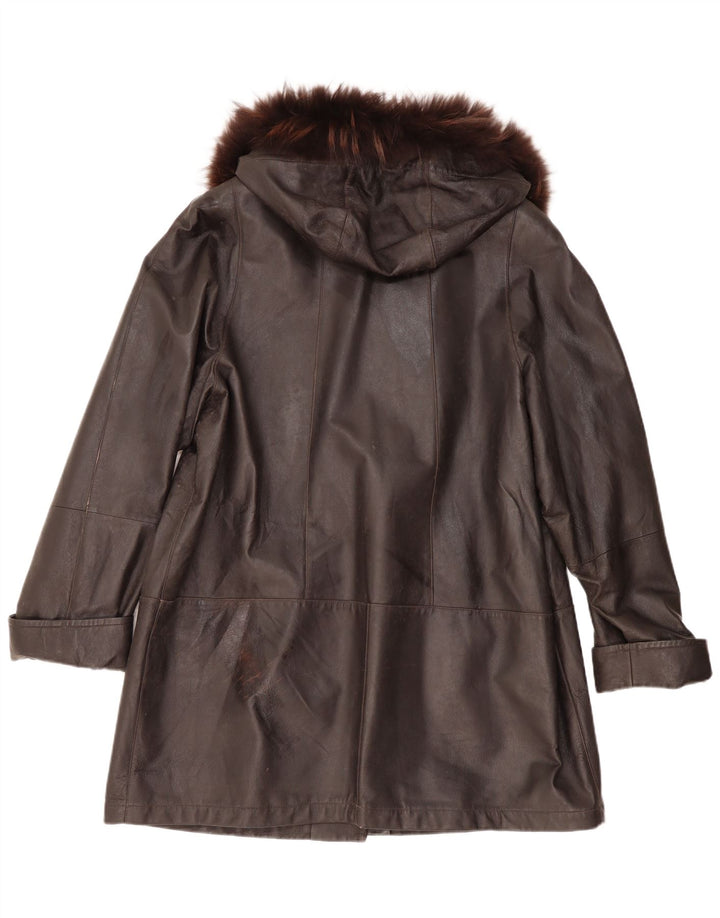 Privilegi Womens Hooded Oversized Leather Coat IT 50 XL Brown Leather