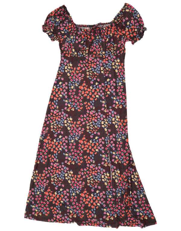 Lipsy Womens Maxi Dress UK 10 Small Black Floral Polyester
