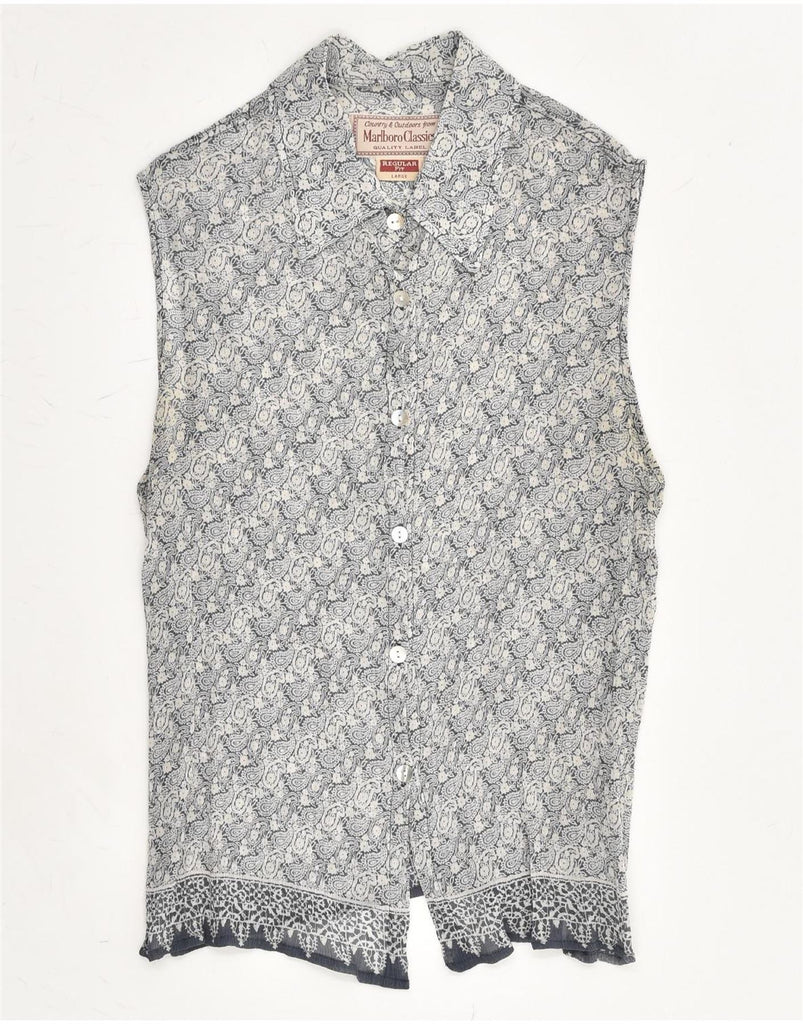 MARLBORO CLASSICS Womens Sleeveless Shirt Blouse UK 14 Large Grey Paisley | Vintage Marlboro Classics | Thrift | Second-Hand Marlboro Classics | Used Clothing | Messina Hembry 