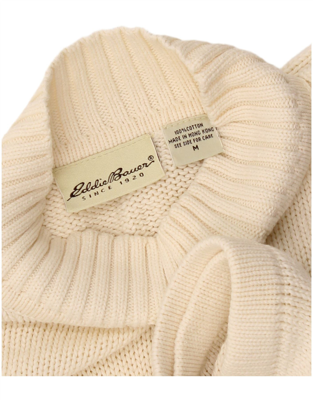 Eddie Bauer Mens Turtle Neck Jumper Sweater Medium Off White Cotton