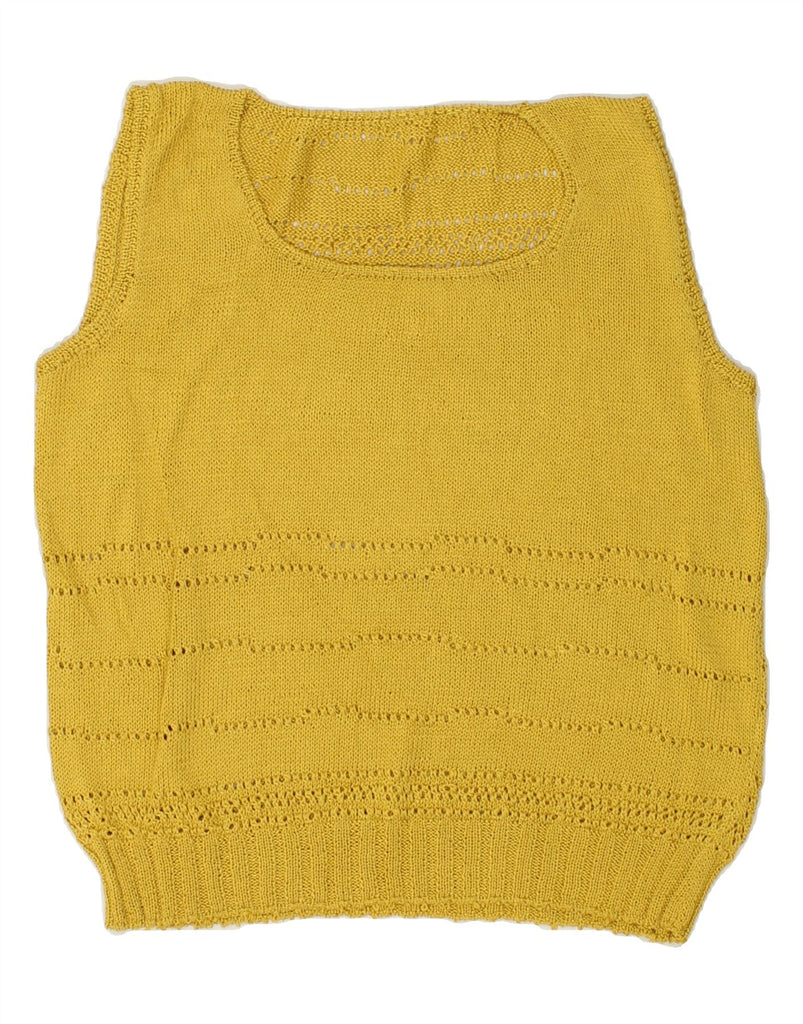 VINTAGE Womens Sleeveless Crew Neck Jumper Sweater UK 14 Medium Yellow Vintage Vintage and Second-Hand Vintage from Messina Hembry 