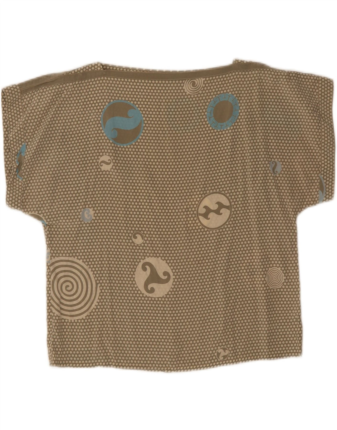 Vintage Womens T-Shirt Top UK 12 Medium Green Spotted