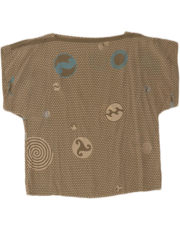 Vintage Womens T-Shirt Top UK 12 Medium Green Spotted