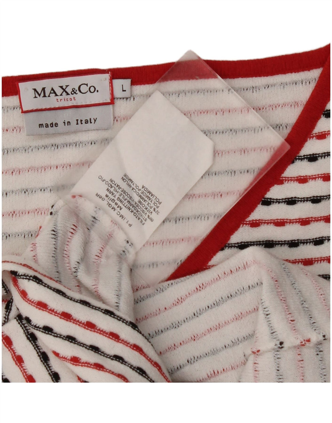 MAX & CO. Womens Crop Top 3/4 Sleeve UK 14 Large White Striped Viscose