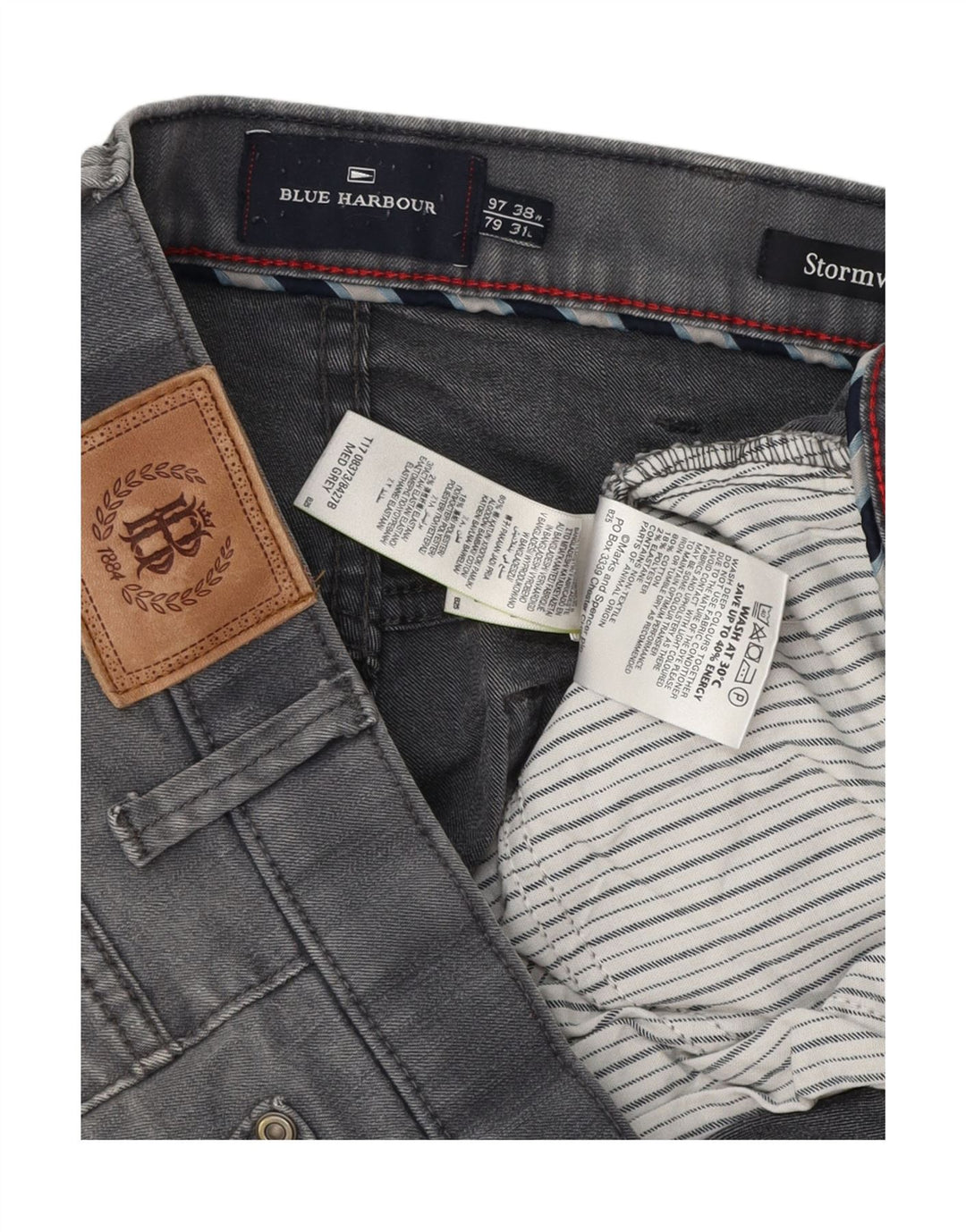 Marks & Spencer Mens Blue Harbour Straight Jeans W38 L31 Grey Cotton