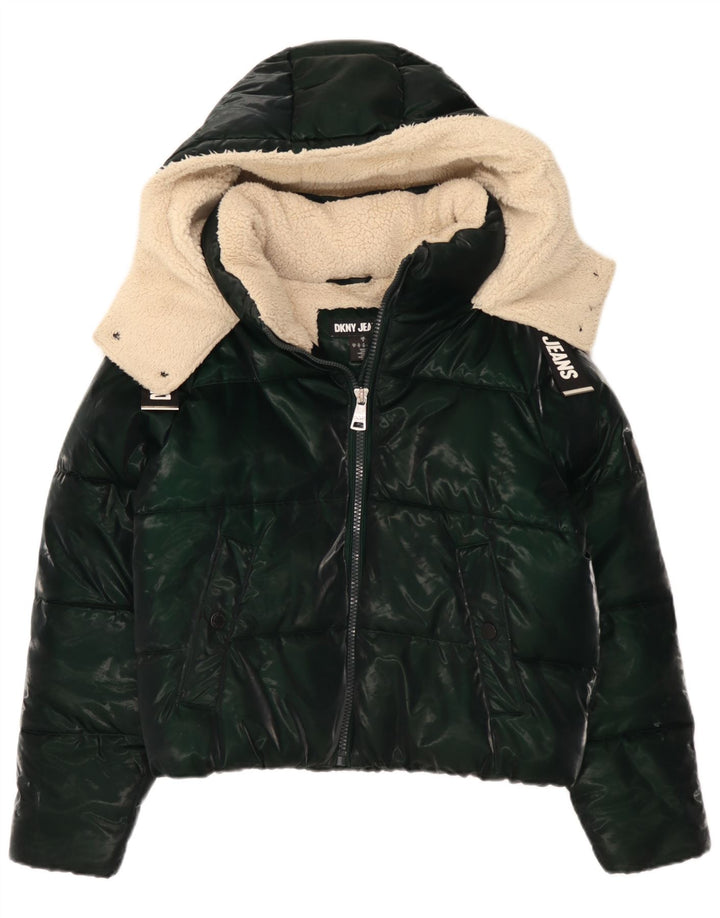 Dkny Womens Hooded Oversized Padded Jacket UK 10 Small Green Polyester