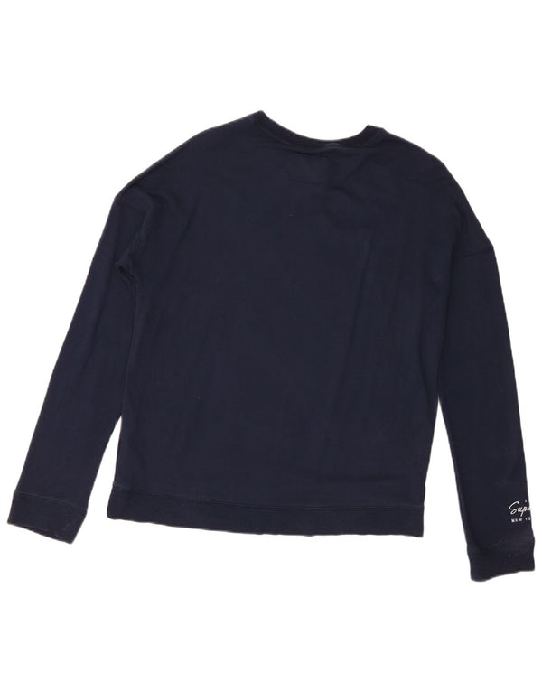 Superdry Womens Graphic Sweatshirt Jumper UK 8 Small Navy Blue Viscose